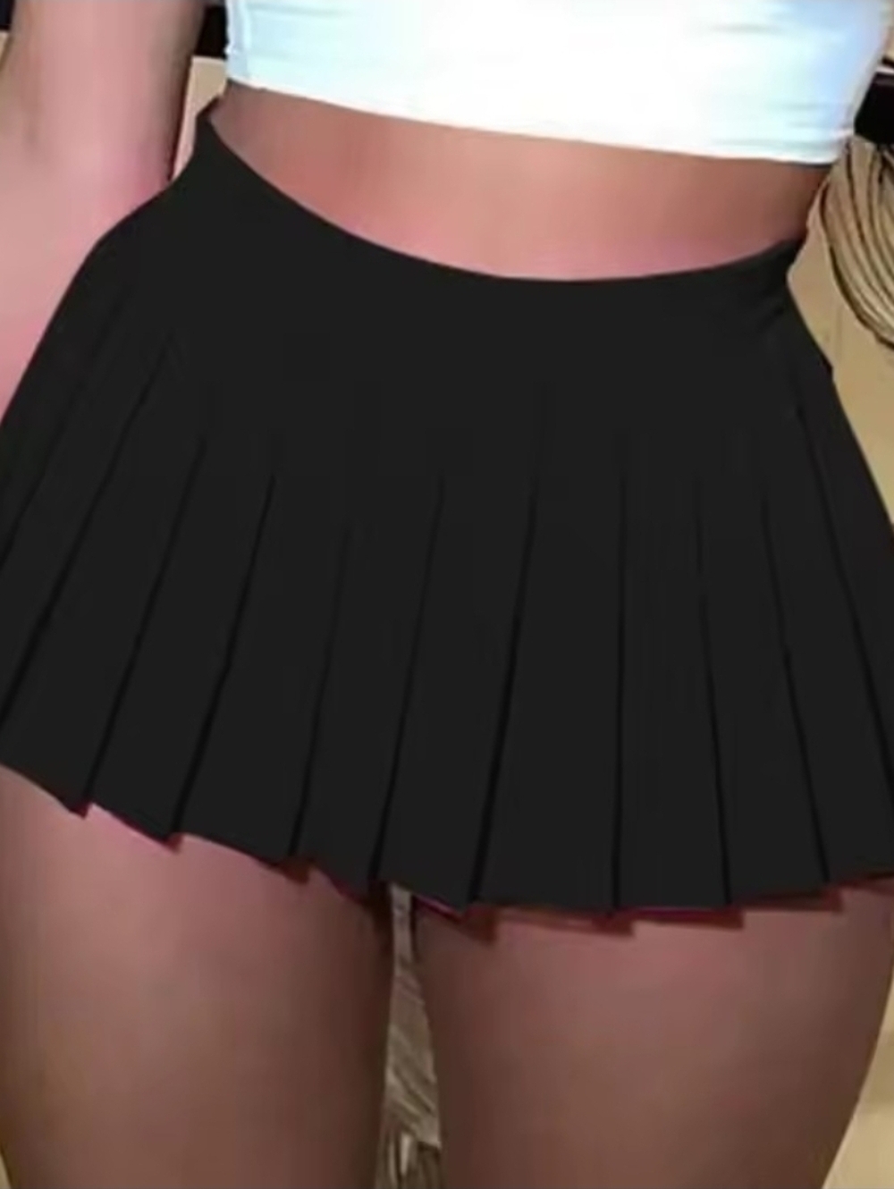 Women's Black Pleated Mini Skirt - Picture 2 of 5